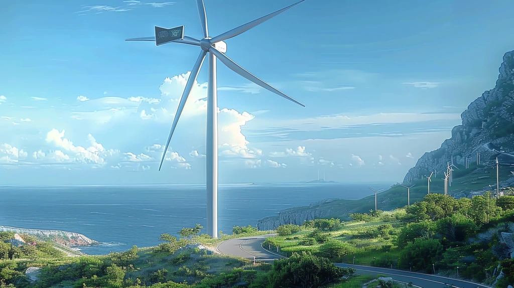 giant wind turbine blue ocean green vegetation desktop wallpaper 4k