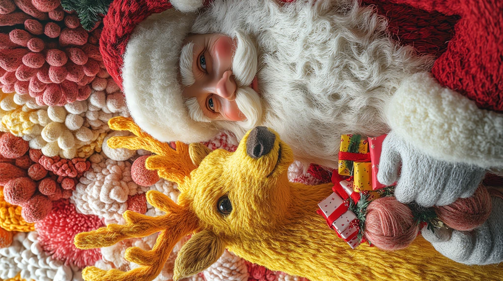 giant yellow elk standing beside santa claus version three phone wallpaper 4k