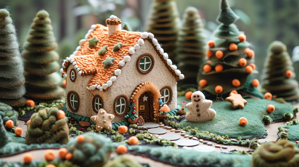 gingerbread house in the woods in a children desktop wallpaper 4k