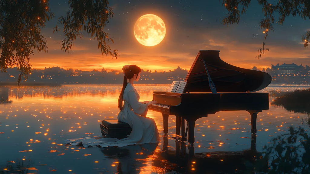 girl dressed in white hanfu playing the piano moonlight sonata desktop wallpaper 4k