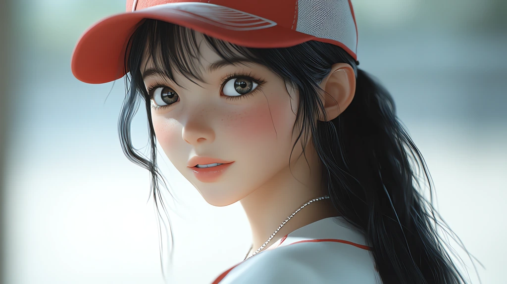 girl wearing a baseball uniform with a hat and long black hair good smile desktop wallpaper 4k