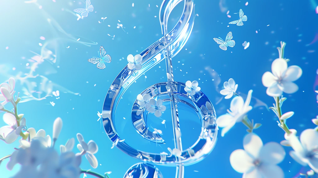 glass treble clef with butterflies and flowers desktop wallpaper 4k