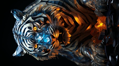 glowing mosaic sculpture of tiger 2 animals phone wallpaper full hd 4k free download