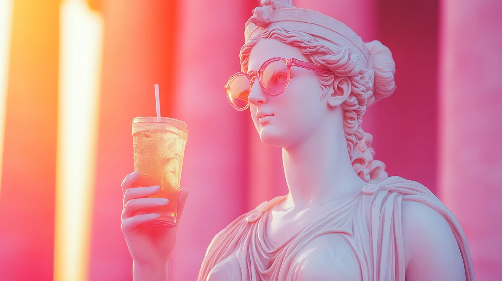 goddess hera statue wearing glasses and holding a drink desktop wallpaper 4k