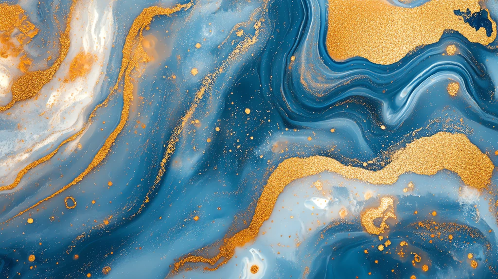 gold and blue marbling abstract background watercolor paint texture imitation desktop wallpaper 4k