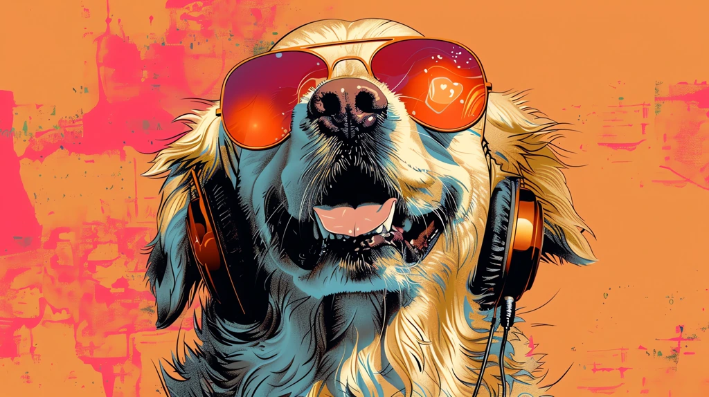 golden retriever dog punk headphones desktop wallpaper 4k
