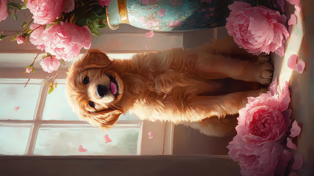 golden retriever puppy sitting by the window phone wallpaper 4k