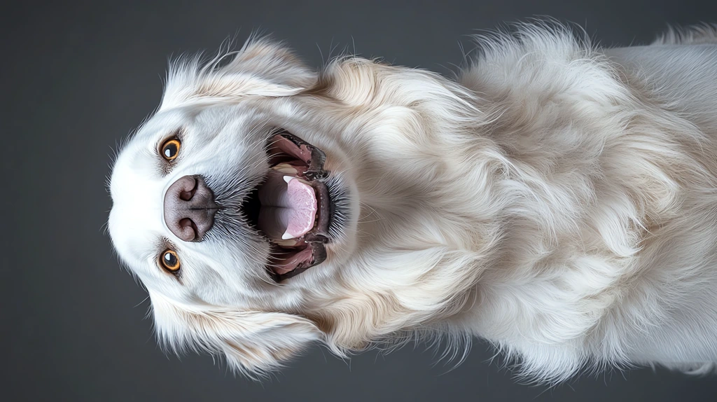 golden retriever with orange eyes posed elegantly in a professional grey phone wallpaper 4k