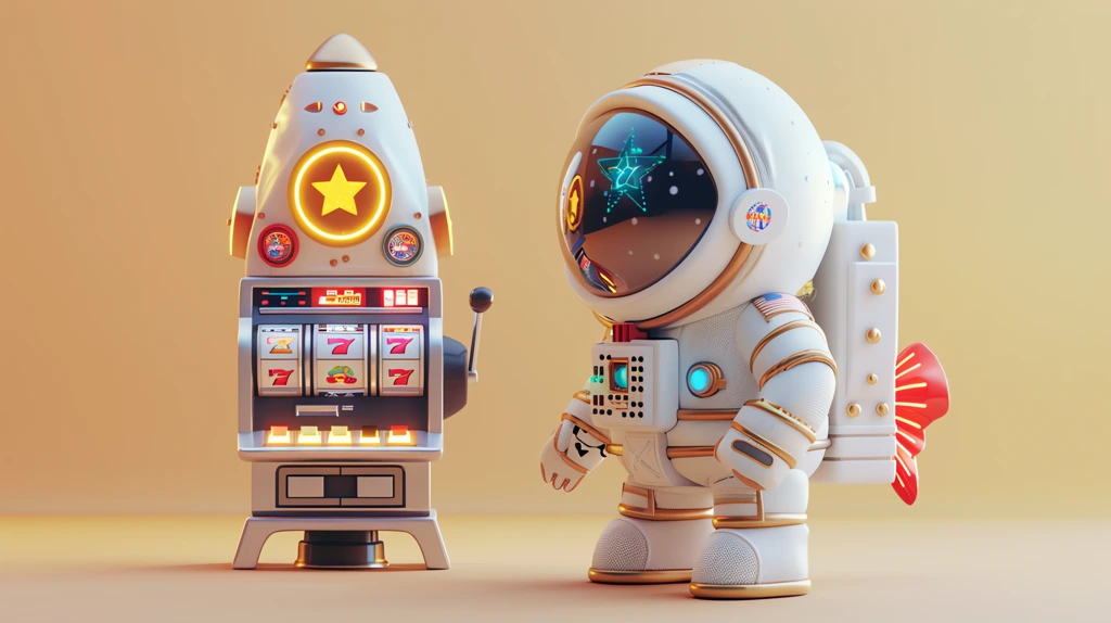 goldfish astronaut stands next to a slot machine rocket desktop wallpaper 4k