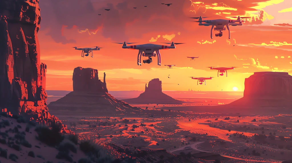 graphic showing several drones fyling through utah desktop wallpaper 4k