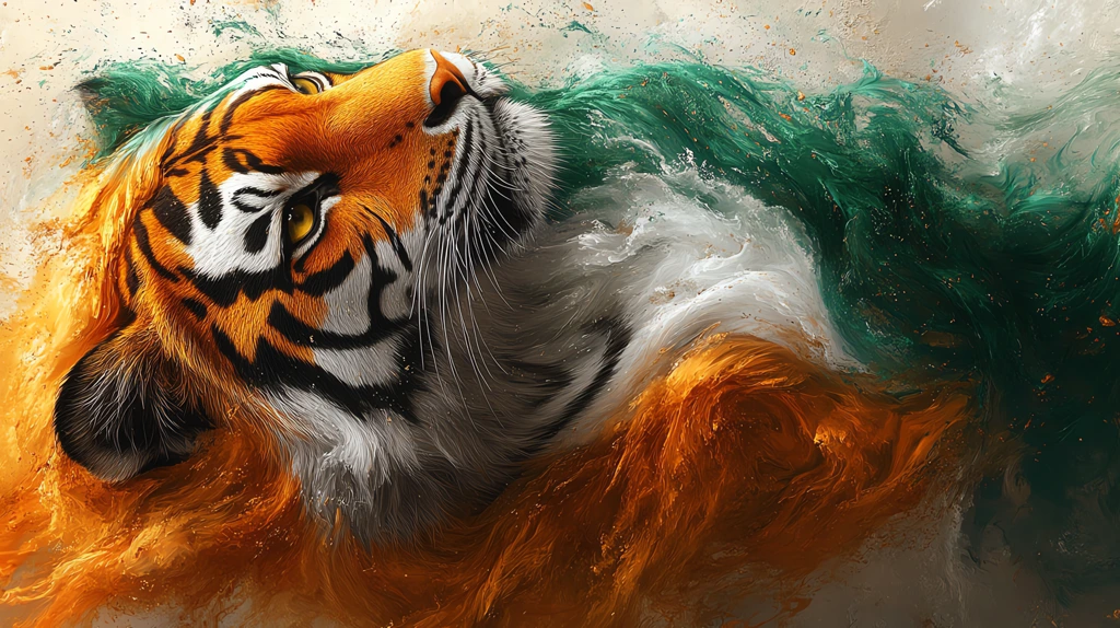 green colors blend seamlessly into a tiger version four phone wallpaper 4k