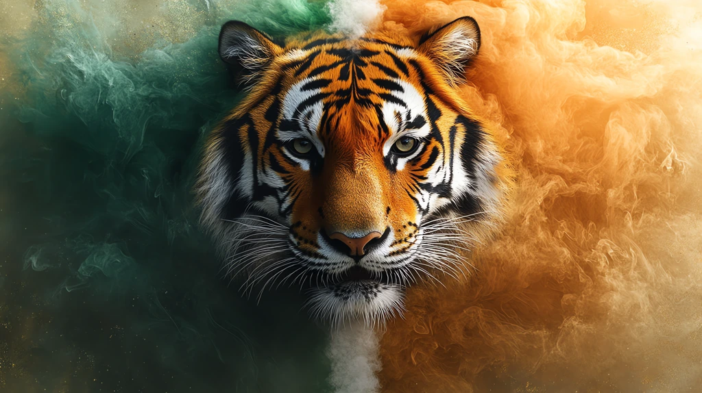 green colors blend seamlessly into a tiger version two desktop wallpaper 4k