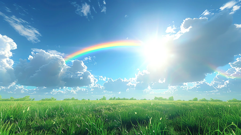 green grass rainbow sun desktop wallpaper 4k
