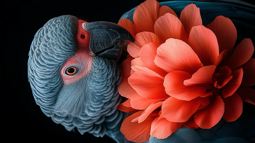 grey parrot sleeping on a big flower phone wallpaper 4k