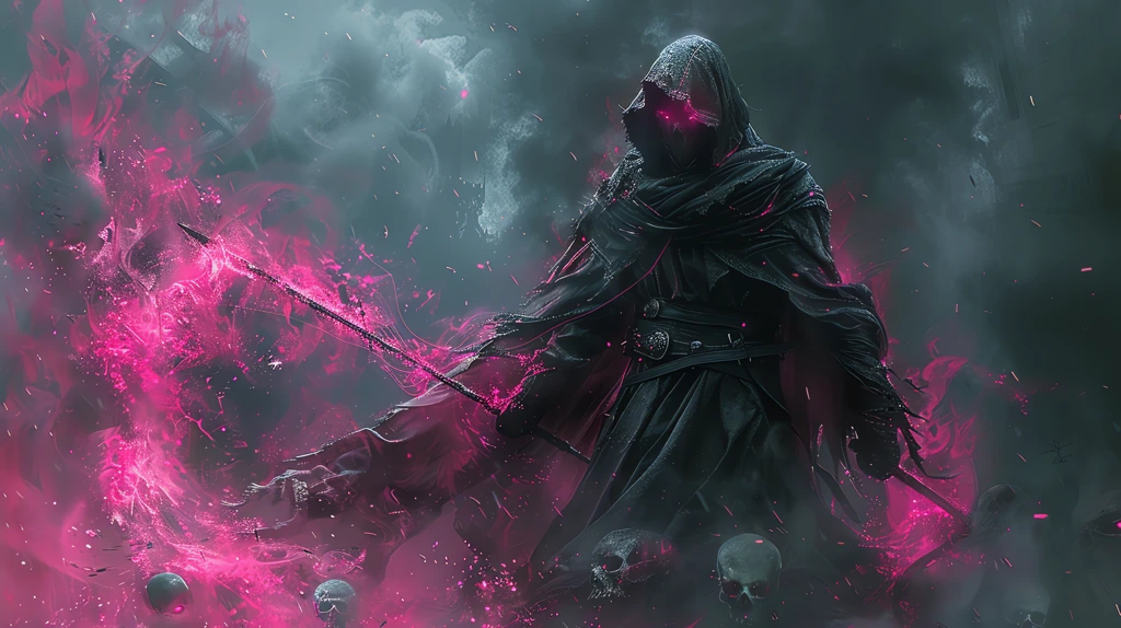 grim reaper with black cloak and hood holding scythe in hand desktop wallpaper 4k