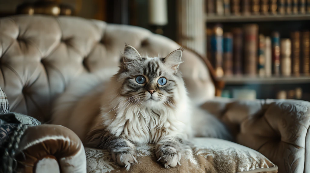 groomed cat with striking blue eyes sitting gracefully desktop wallpaper 4k