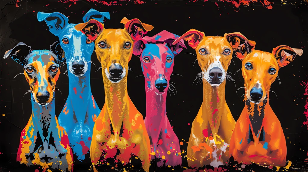 group of 5 whippet dogs desktop wallpaper 4k