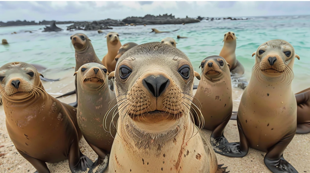 group sea lions selfie desktop wallpaper 4k