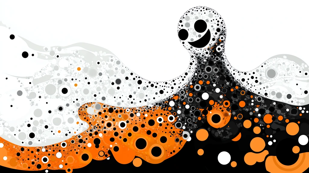 halloween ghost saying boo created using a mosaic shades of white orange and black circles desktop wallpaper 4k