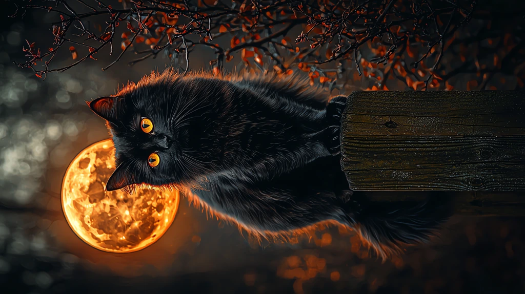 halloween night scene featuring a sleek black cat phone wallpaper 4k