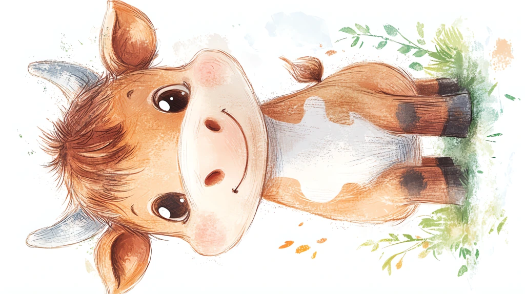 hand-drawn illustration of a cute cow in a crayon style phone wallpaper 4k