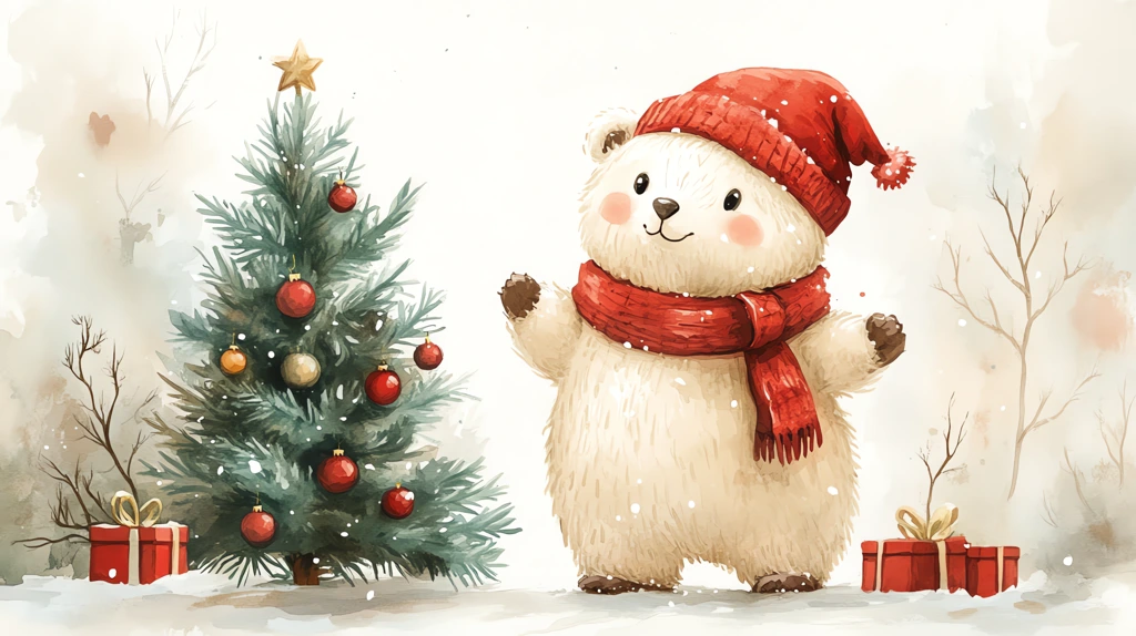 happy christmas cute retro bear desktop wallpaper 4k