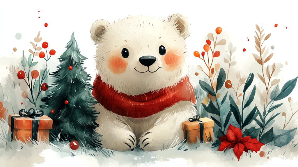 happy christmas cute retro white troll bear desktop wallpaper 4k