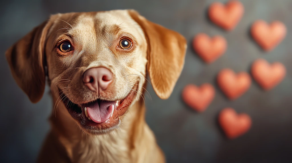 happy dog with hearts version four desktop wallpaper 4k