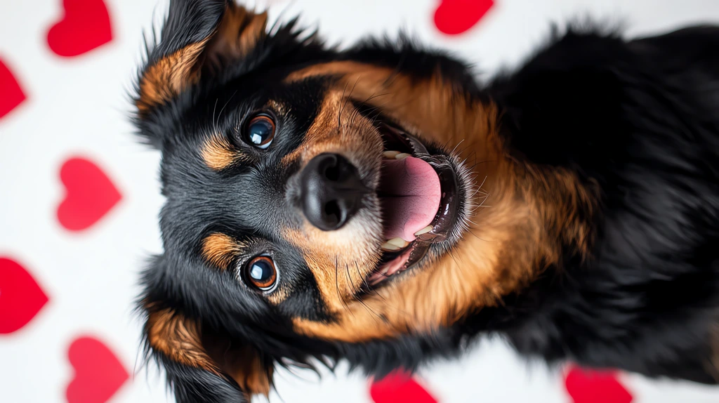 happy dog with hearts version one phone wallpaper 4k