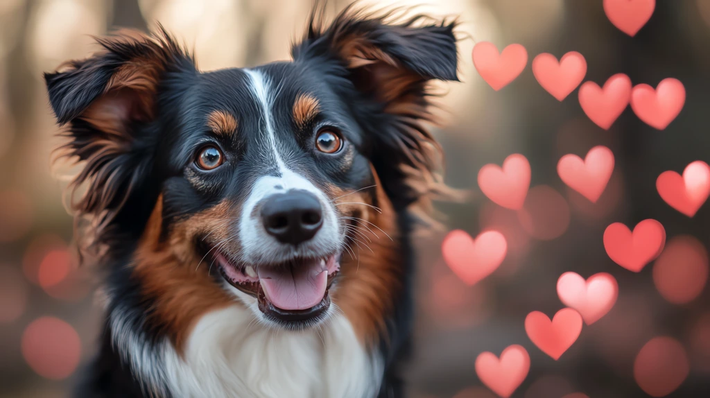 happy dog with hearts version three desktop wallpaper 4k