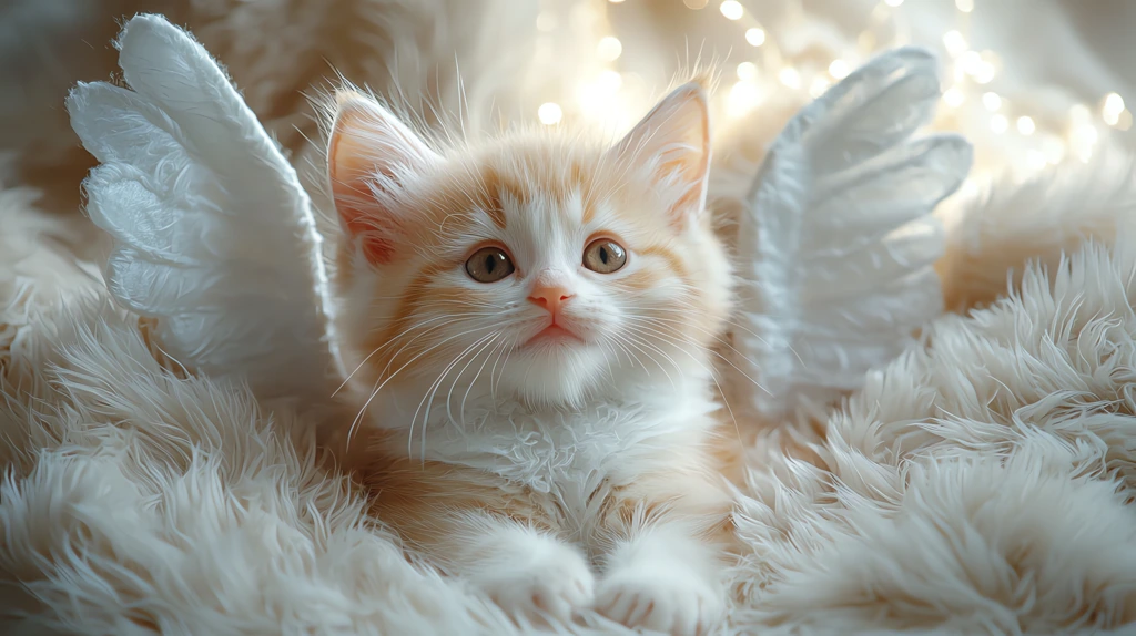 happy smiling white kitten in a cupid costume version one desktop wallpaper 4k