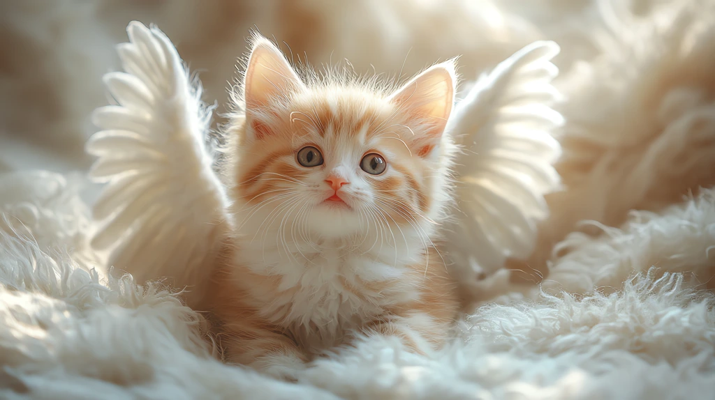 happy smiling white kitten in a cupid costume version two desktop wallpaper 4k