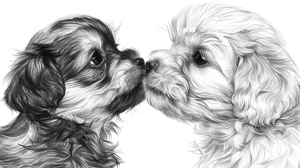 havanese dog and her little black hair cub desktop wallpaper 4k