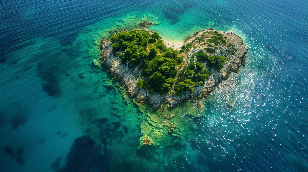 heart-shaped island viewed from an aerial perspective desktop wallpaper 4k