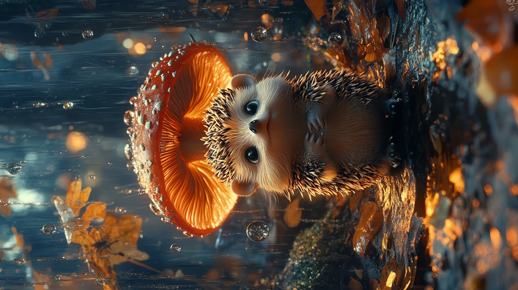 hedgehog sits under a red mushroom in an enchanted forest phone wallpaper 4k