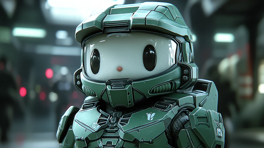 hello kitty dressed as a halo version four desktop wallpaper 4k