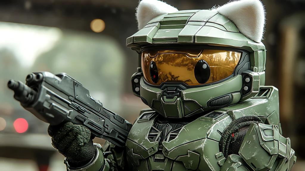 hello kitty dressed as a halo version three desktop wallpaper 4k