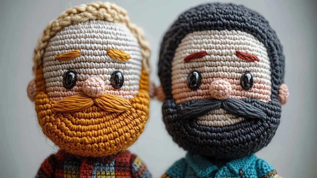 highly detailed photo of two crotchet dolls with a white desktop wallpaper 4k