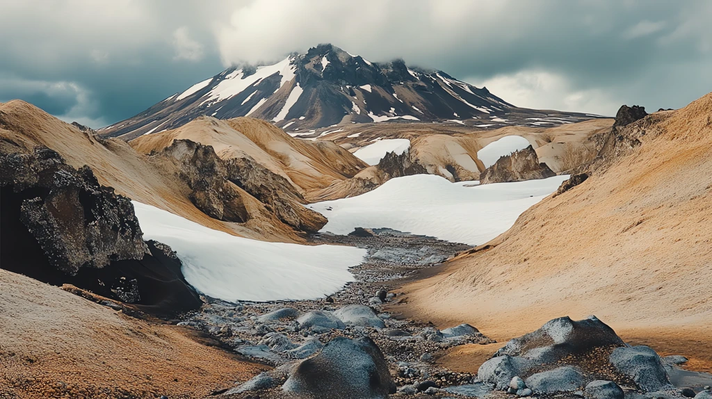 horizontal angle shot iceland mountains with snow and lava rocks desktop wallpaper 4k