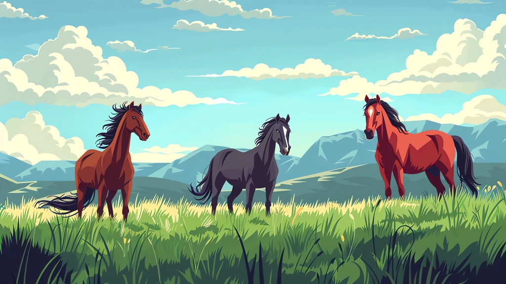 horses in the green grassland mountains and a blue sky desktop wallpaper 4k