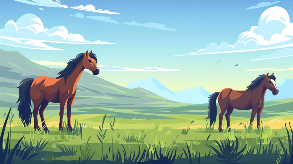horses in the green grassland with distant mountains and a blue sky desktop wallpaper 4k