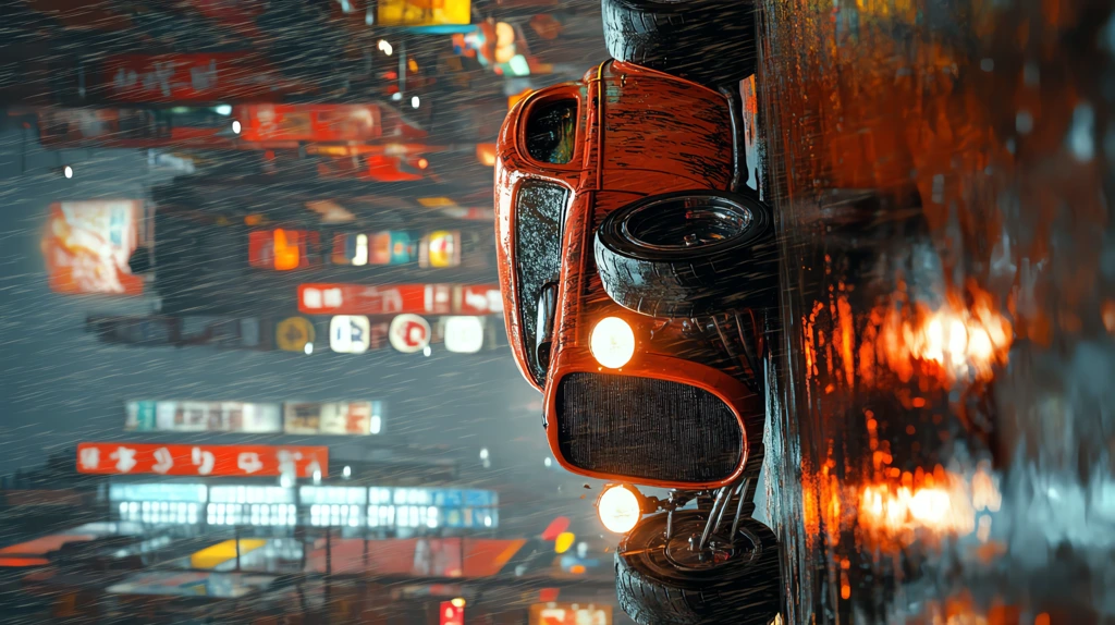 hot rod in the heavy rain street city phone wallpaper 4k