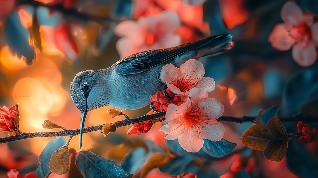 hummingbird pollinating a flower phone wallpaper 4k