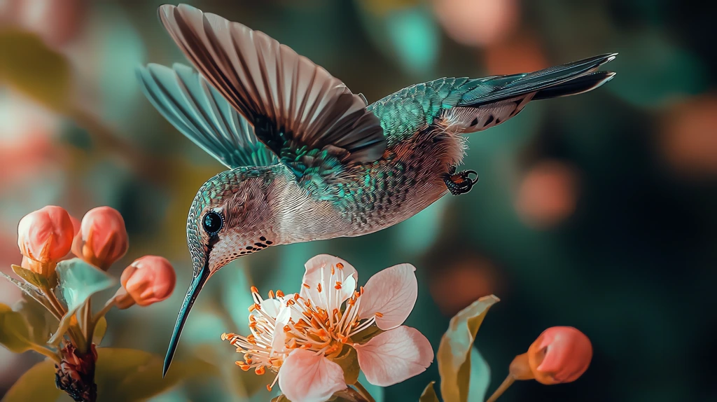 hummingbird pollinating a flower vivid color texture phone wallpaper 4k