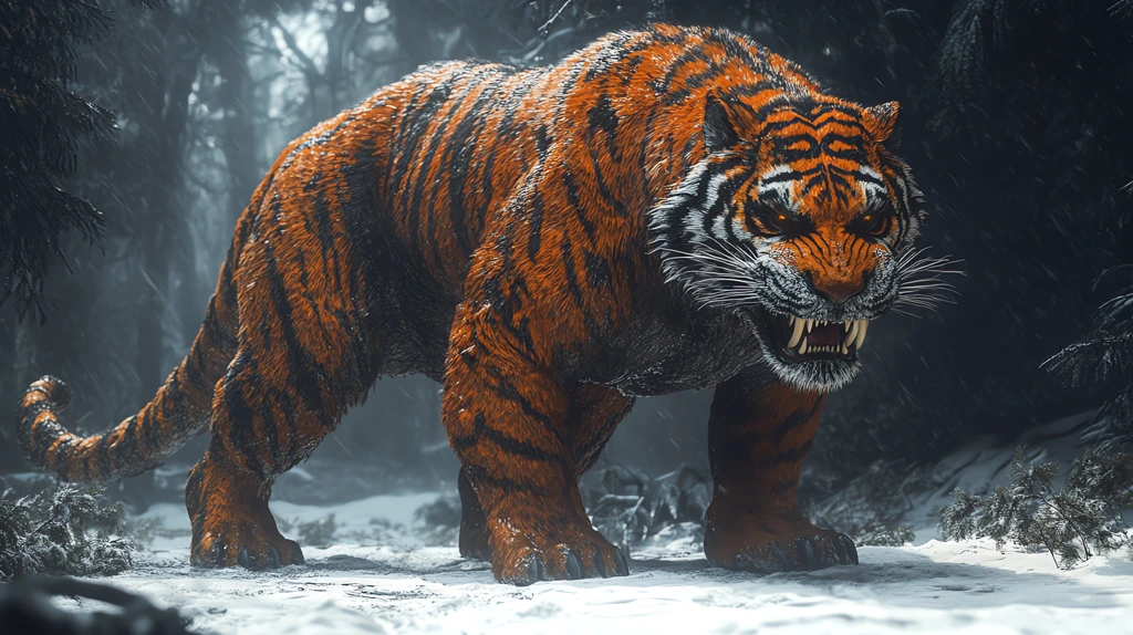 hybrid t-rex and tiger a towering creature desktop wallpaper 4k