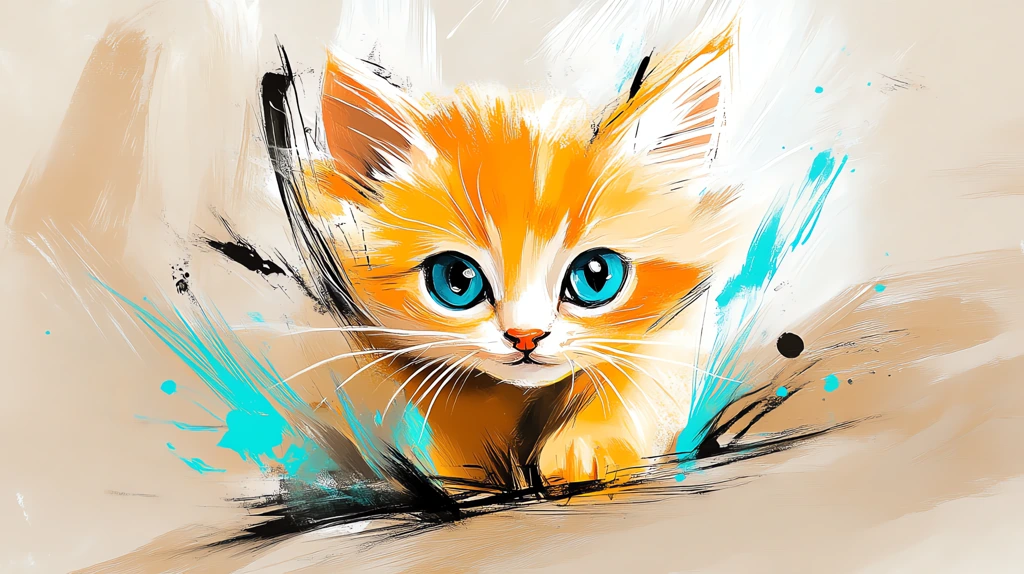 illustration of a bright orange cat with large expressive blue eyes a very cute desktop wallpaper 4k