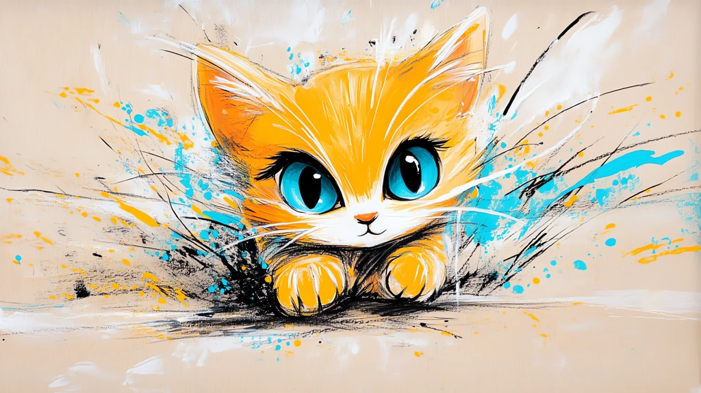 illustration of a bright orange cat with large expressive blue eyes desktop wallpaper 4k