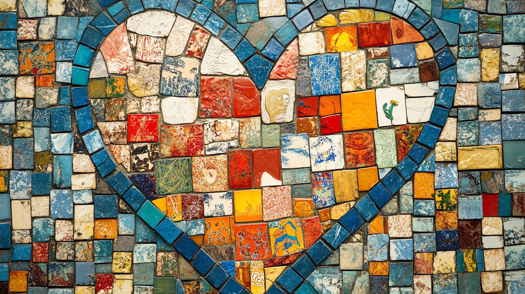 illustration of a large heart-shaped mosaic desktop wallpaper 4k