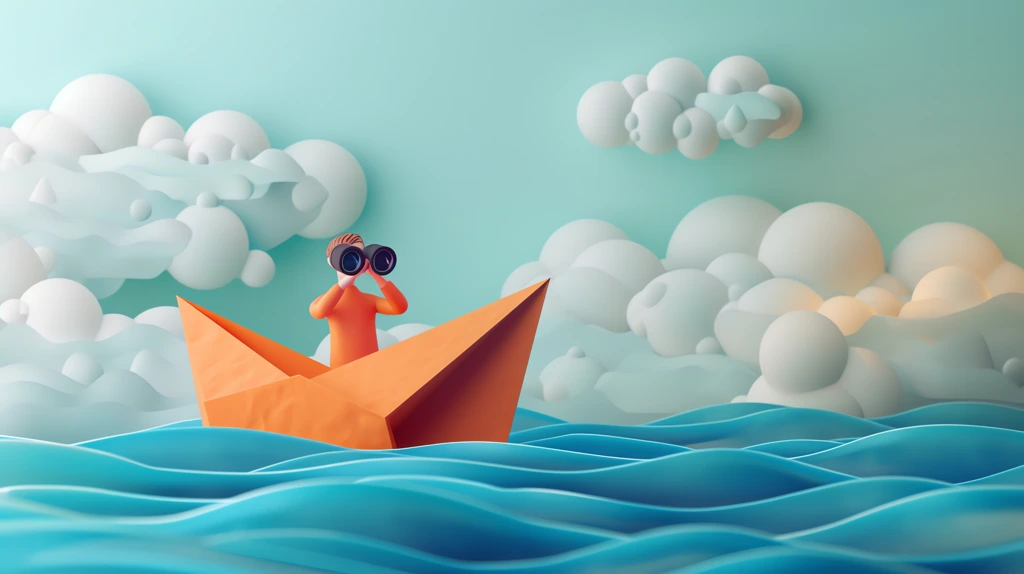 illustration of a paper boat with a man looking desktop wallpaper 4k