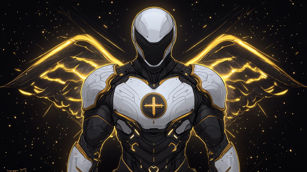 illustration of an archangel-inspired knight wearing white armor desktop wallpaper 4k